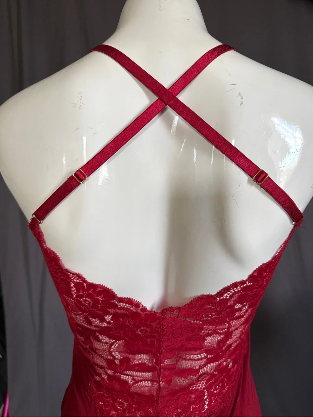 Frederick's of Hollywood Red Lace Garter Chemise set